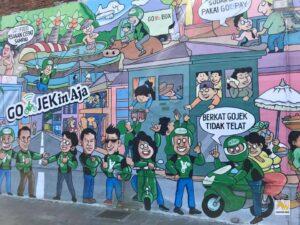 Egy Gojek reklám a falra festve